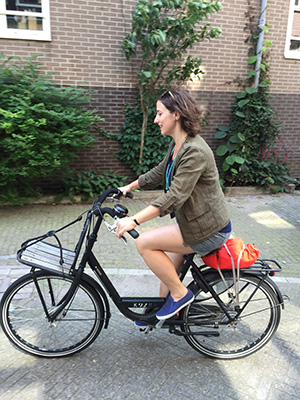 Riding a bike in Amsterdam